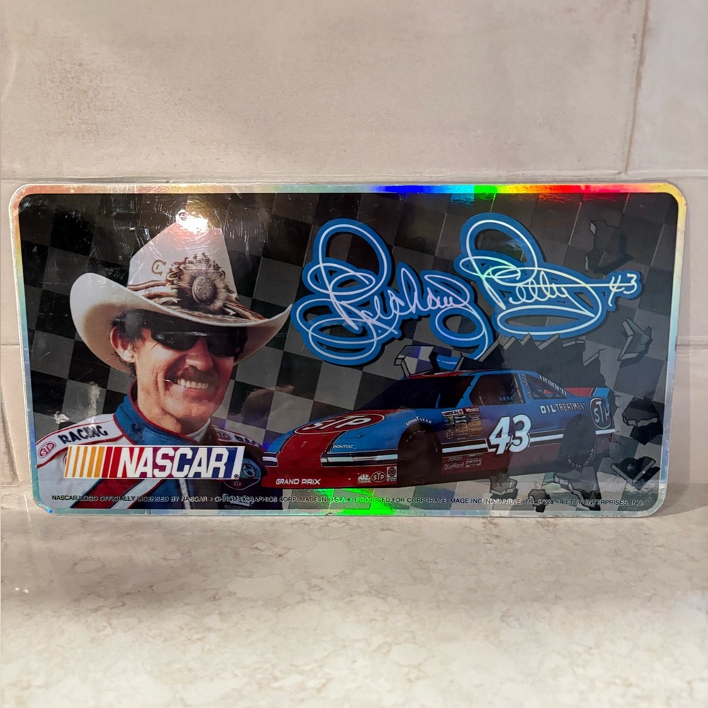 Vintage NASCAR Richard Petty Chromographic Collectible Metal License Plate